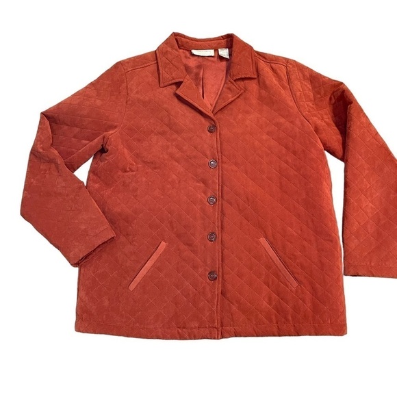 Lemon Grass Rust Orange Quilted Long Sleeve Barn Jacket Button Front. Large Tall - Picture 9 of 12